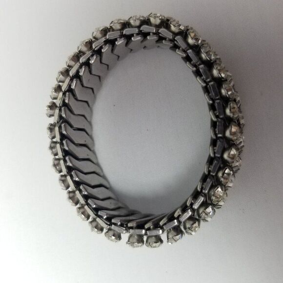 Vintage Three Row Rhinestone Expansion Bracelet, Marquise Shape, Estate - Picture 4 of 6